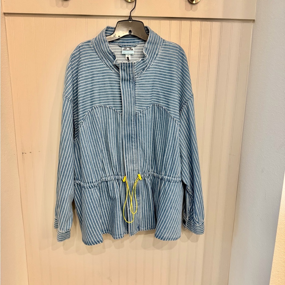 Future Collective  Blue Striped Jean Jacket